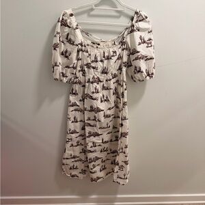 Mango Cream and Brown Patterned Midi Dress